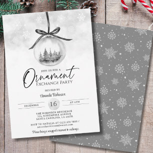 Invitation Fête d'échange de Noël de l'ornement gris aquarell