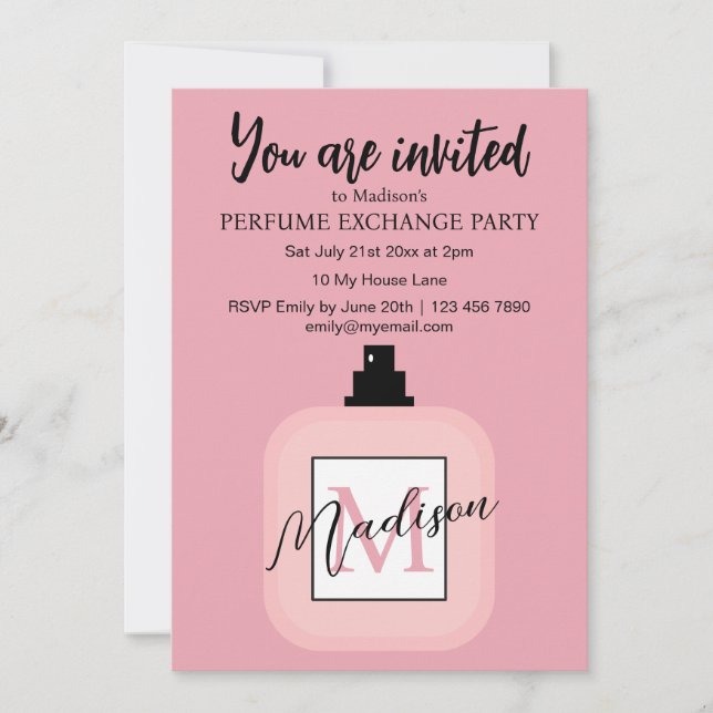 Invitation Fête d'échange de parfum personnalisé rose (Devant)