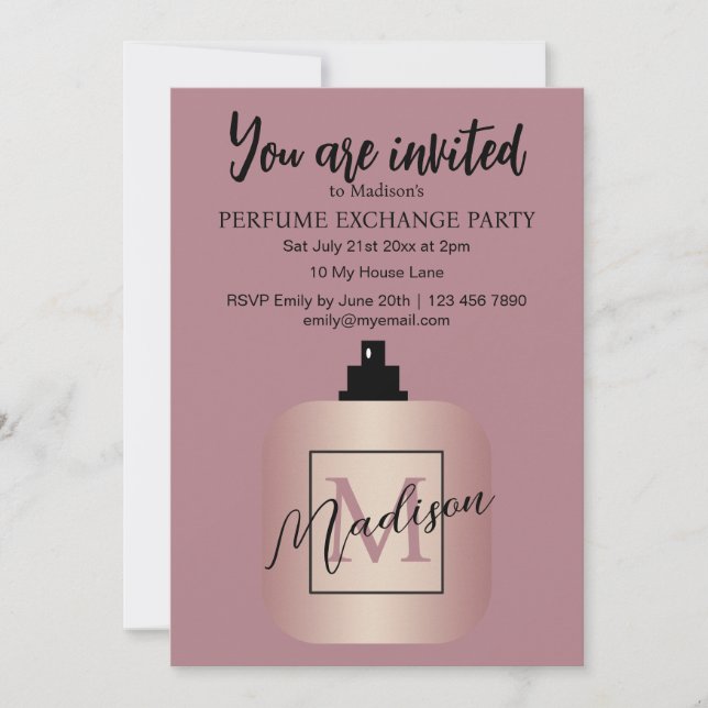 Invitation Fête d'échange de parfum sur mesure en or rose (Devant)