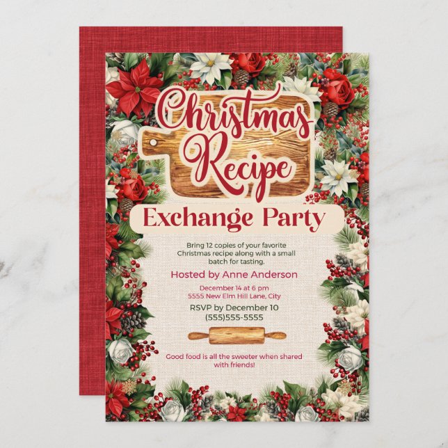 Invitation Fête d'échange de recettes de Noël (Devant / Derrière)