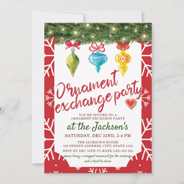 Invitation Fête d'échange d'ornements de Noël (Devant)