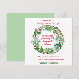 Invitation Fête d'échange d'ornements de Noël aquarelle