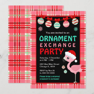 Invitation Fête d'échange d'ornements de vacances de flamingo