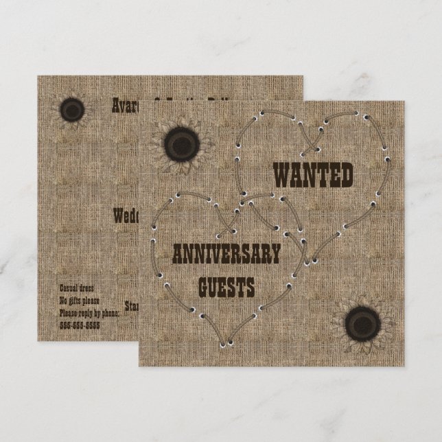 Invitation Fête décontractée Toile de Jute 50e Anniversaire (Devant / Derrière)