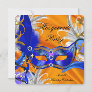 Invitation Fête déguisée Anniversaire Bleu Orange