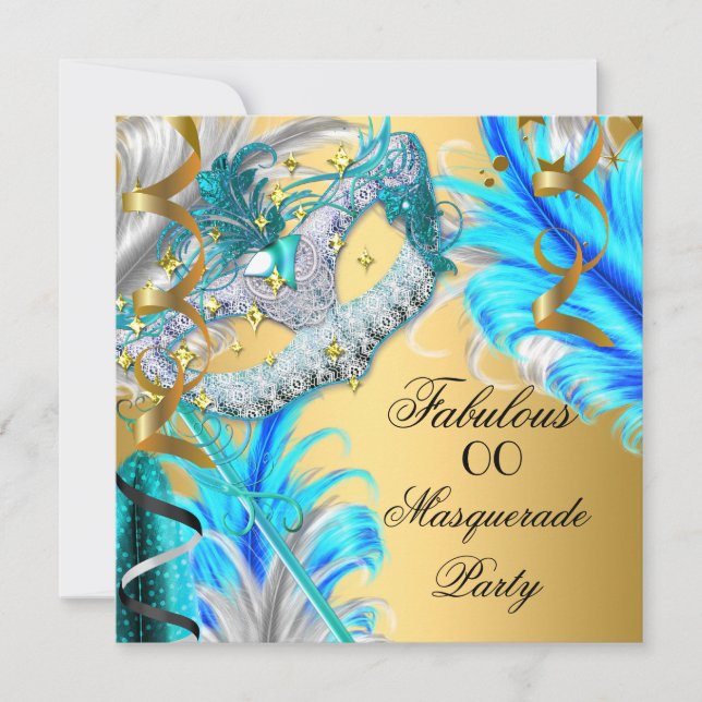 Invitation Fête déguisée Anniversaire Fabuleux Bleu sarcelle  (Devant)