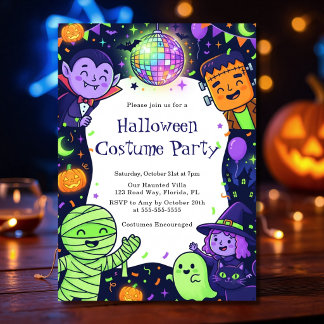 Invitation Fête déguisée d'Halloween amusante pour enfants mi