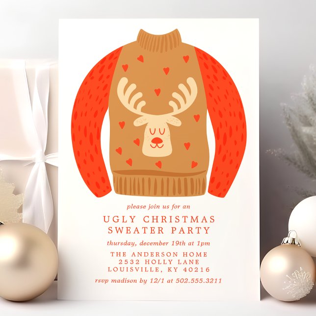 Invitation Fête déguisée en pull de Noël moche de renne kitsc (Créateur téléchargé)