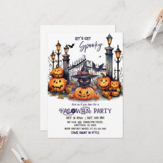 Invitation Fête déguisée Halloween Chapeau de sorcière chat n