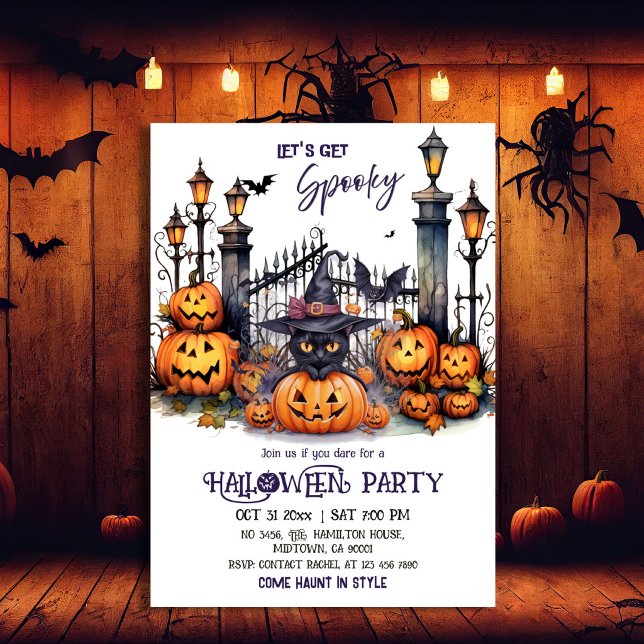 Invitation Fête déguisée Halloween Chapeau de sorcière chat n (Créateur téléchargé)