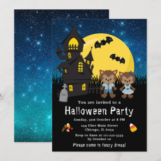 Invitation Fête déguisée Halloween Loup-Garou Bleu