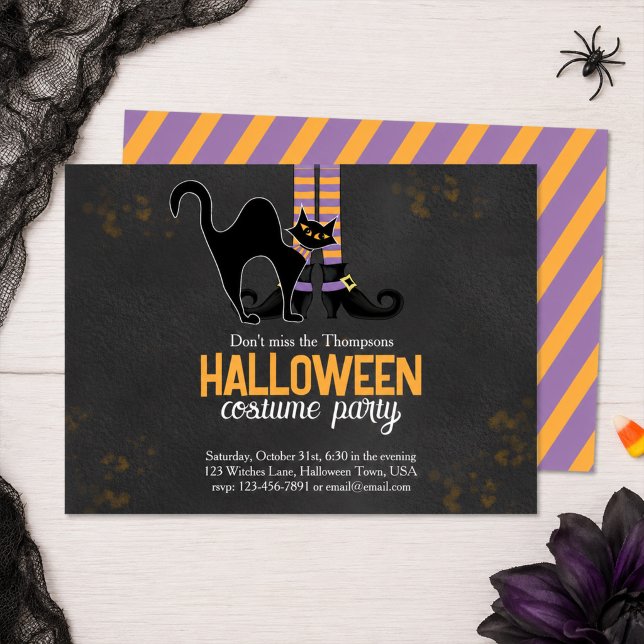 Invitation Fête déguisée pour Halloween Sorcière mignonne  (Create a magical Halloween celebration with this cute customizable costume party invitation.)