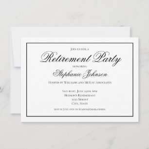 Invitation Fête d'élégante retraite en noir et blanc
