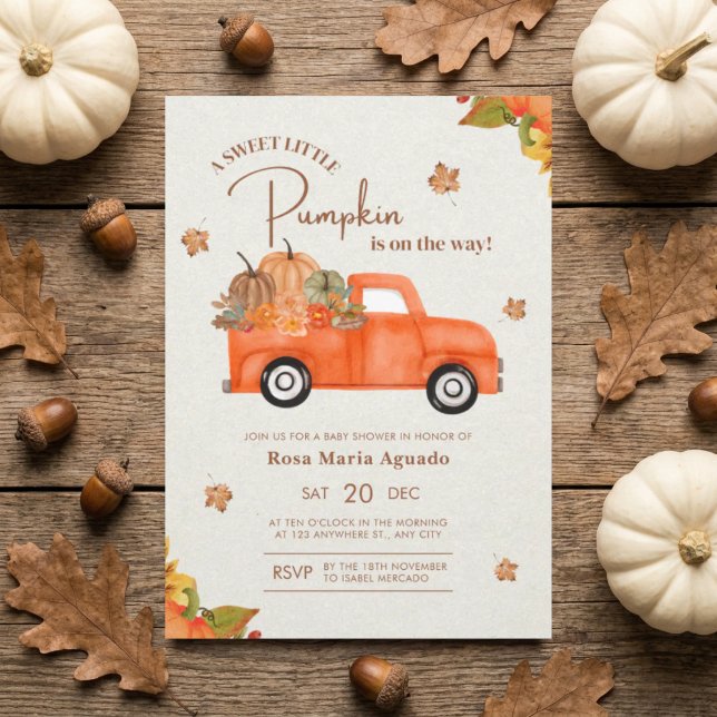 Invitation Fête d'enfant Bébé Citrouille Camion Rustique Auto (Créateur téléchargé)