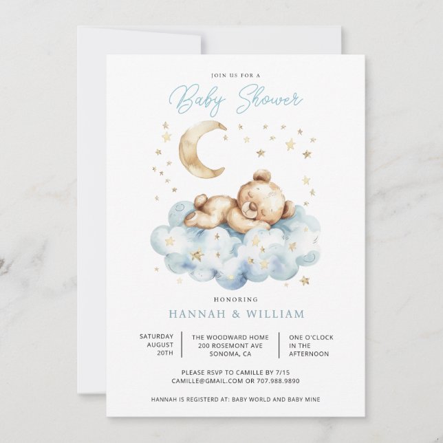 Invitation Fête d'enfant garçon Ourson Bleu  (Devant)