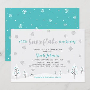 Invitation Fête d'enfant garçon Silver & Teal Winter Wonderla