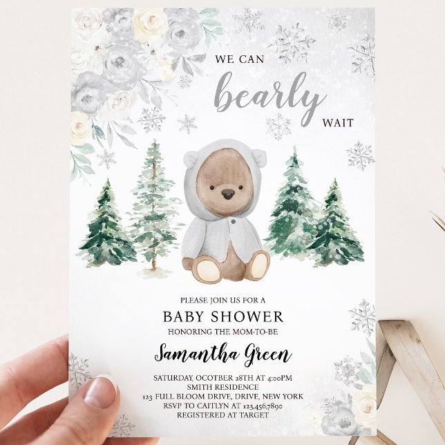 Invitation Fête d'enfant Ours d'hiver argenté (Créateur téléchargé)