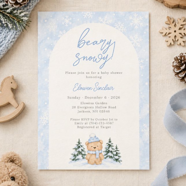 Invitation Fête d'enfant ours enneigé Beary  (Créateur téléchargé)