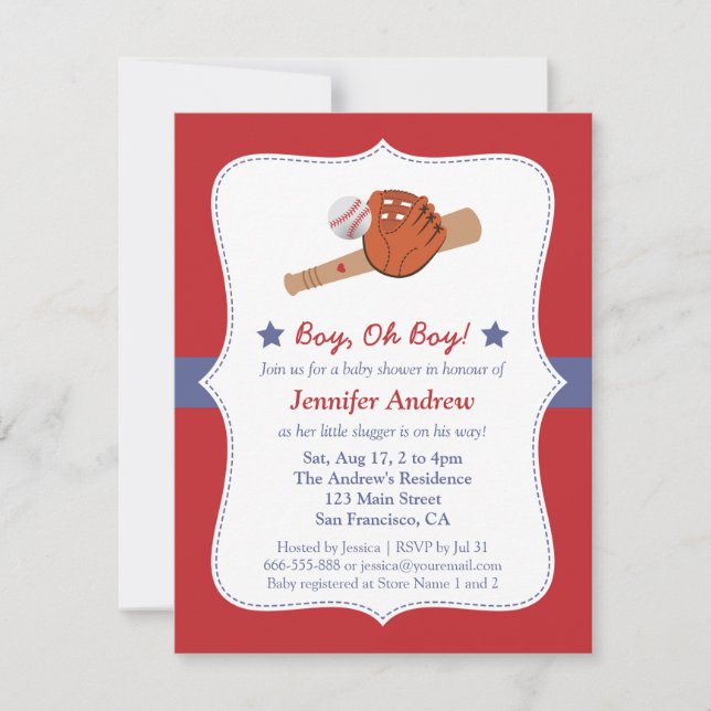 Invitation Fête d'enfant pour bébé garçon Star de baseball (Devant)
