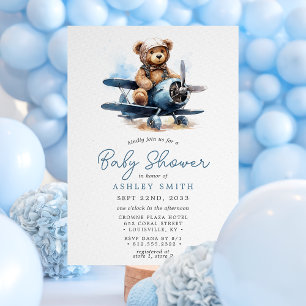 Invitation Fête d'enfant Teddy Bear Airplane
