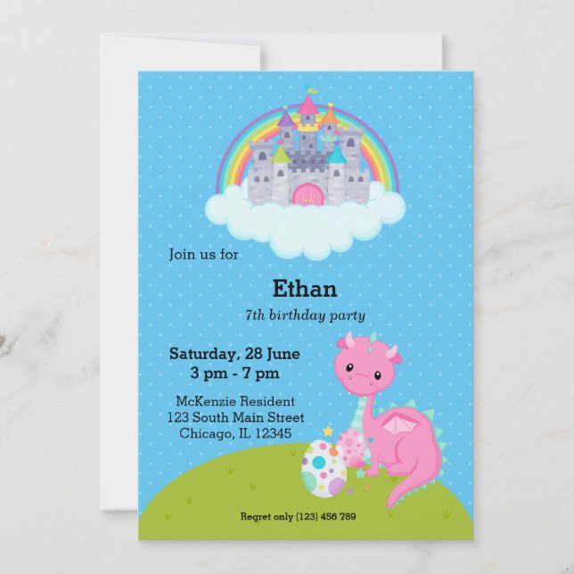 Invitation Fête d'enfants Dragon Fantastique (Devant)