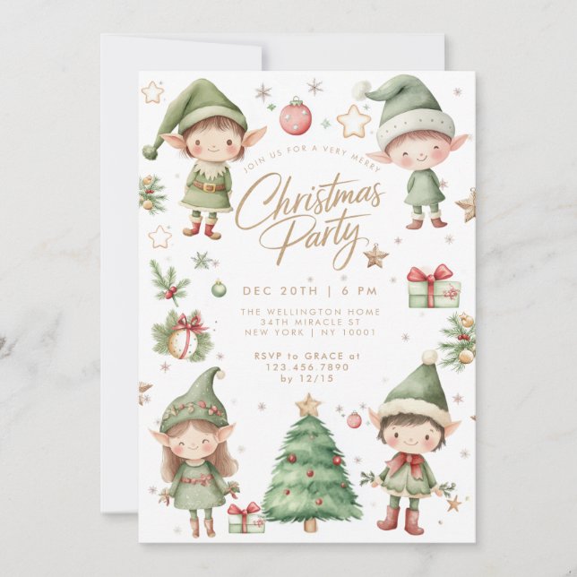 Invitation Fête d'enfants Elfe Elfes Noël (Devant)