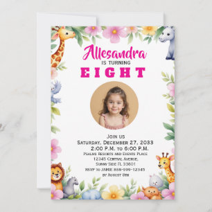 Invitation Fête d'enfants Safari Aquarelle Animaux Budget Mod