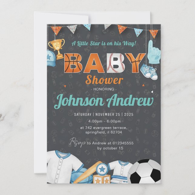 Invitation Fête d'enfants Simple Sportif pour une Naissance d (Devant)