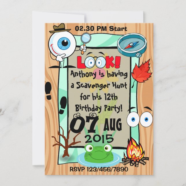 Invitation Fête d'enfants sur le thème de la chasse au trésor (Devant)
