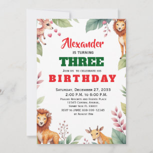 Invitation Fête d'enfants sur le thème du safari aquarelle An