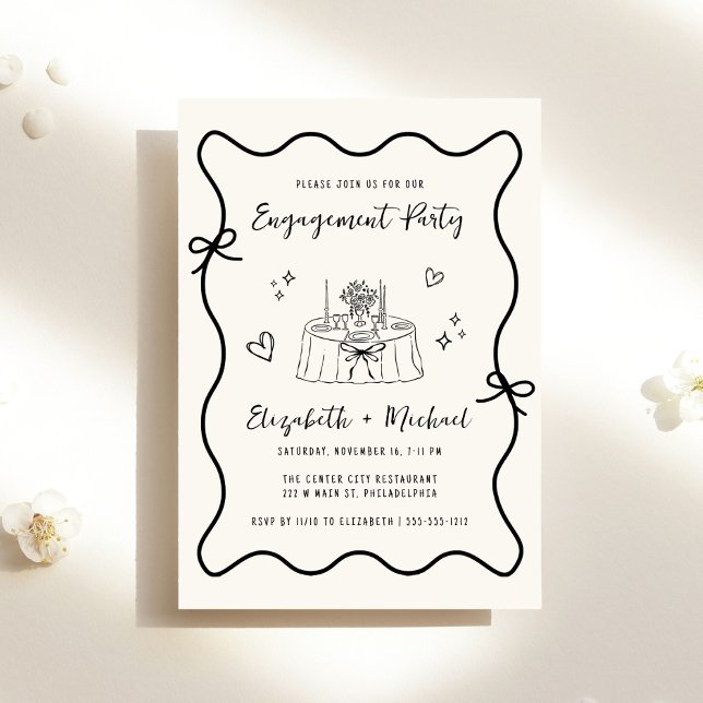 Invitation Fête d'engagement de la crème tirée à la main (Créateur téléchargé)