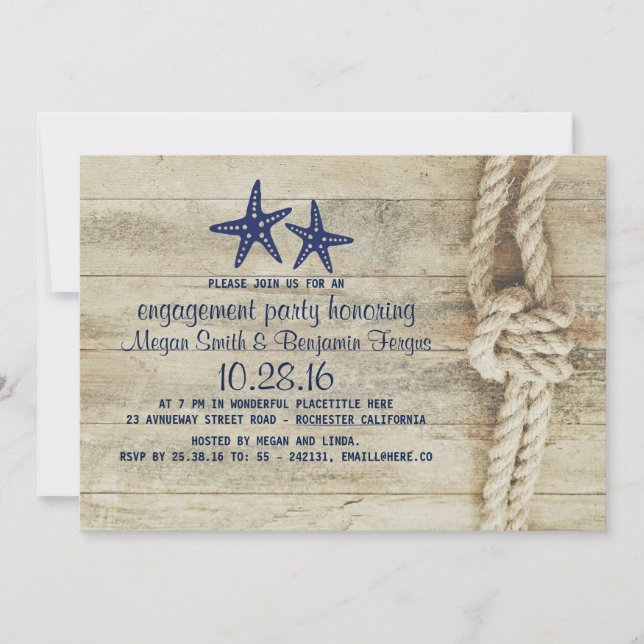 Invitation Fête d'engagement de la marine nautique en bois de (Devant)