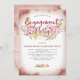 Invitation Fête d'engagement de script floral de couleur d'ea