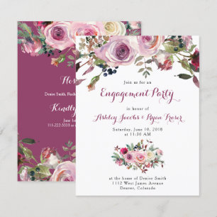Invitation Fête d'engagement florale rose violet