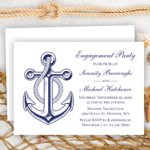 Invitation Fête d'engagement nautique Ancrage Mariage Bleu Nu