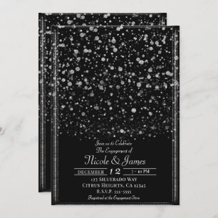Invitation Fête d'engagement Silver & Black Confetti Splatt