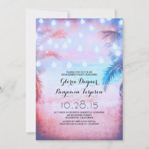 Invitation Fête d'engagement Sunset Beach & String Lights