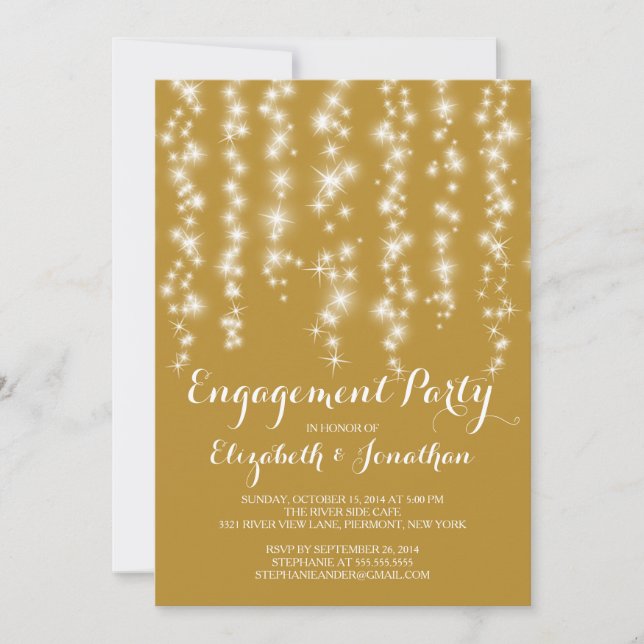 Invitation Fête d'engagement Twinkle Lights moderne (Devant)