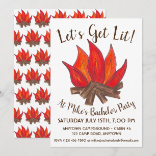 Invitation Fête d'Enterrement de Vie de Garçon Feu de Camp Ca