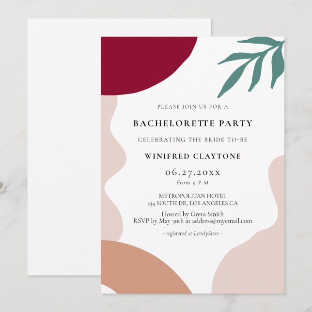 Invitation Fête d'enterrement de vie de jeune fille aux forme (Devant / Derrière)