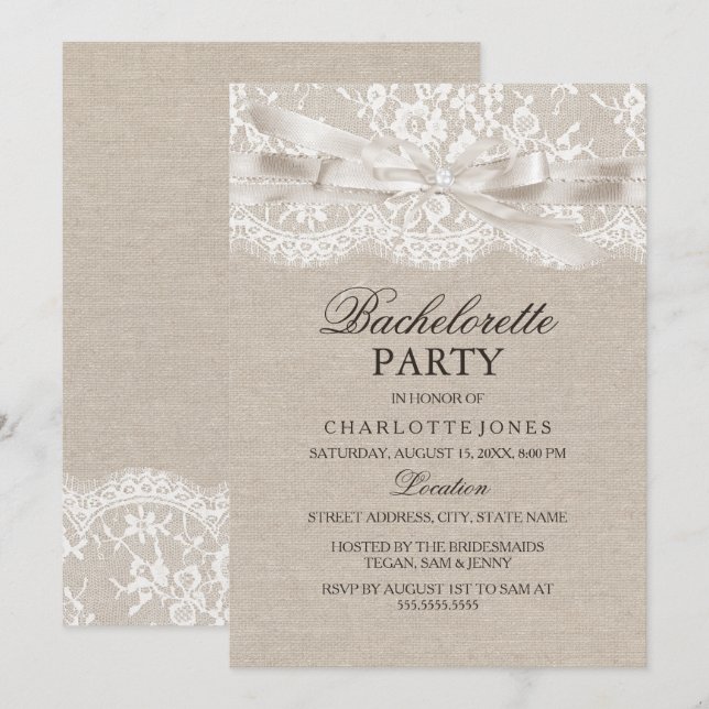 Invitation Fête d'enterrement de vie de jeune fille rustique  (Devant / Derrière)