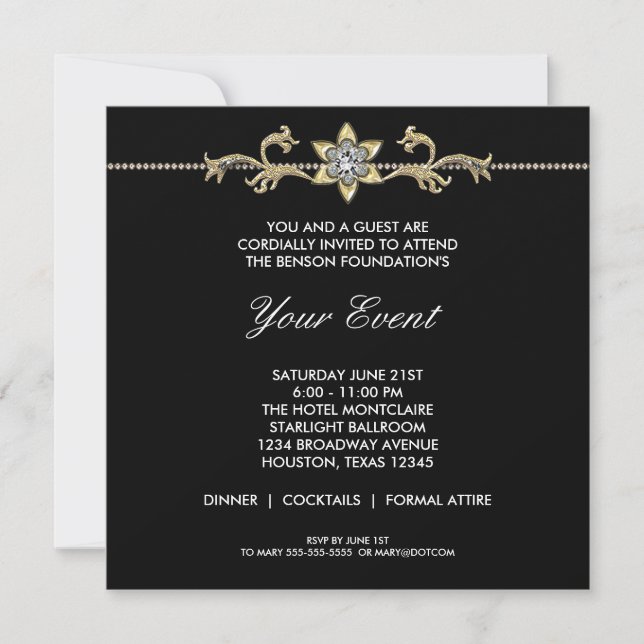 Invitation Fête d'entreprise Black Tie noir et blanc (Devant)