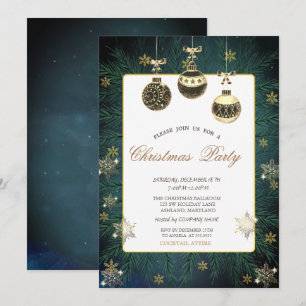 Invitation Fête d'entreprise Boules, Branches, Flocons de nei