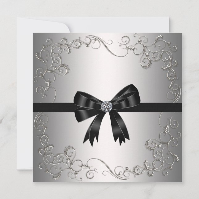 Invitation Fête d'entreprise cravate noire Bow noir argenté (Devant)