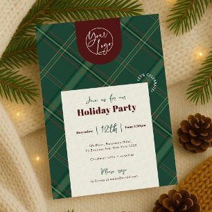 Invitation Fête d'entreprise de Noël à carreaux rouges Logo d