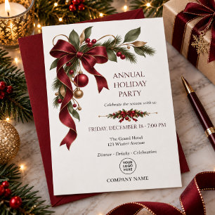 Invitation Fête d'entreprise de Noël Bourguignon Or