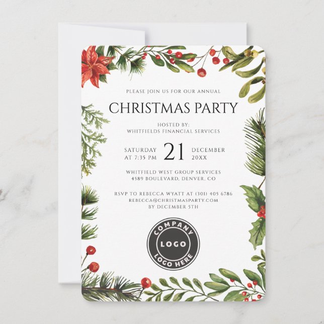 Invitation Fête d'entreprise de Noël Logo d'entreprise (Devant)