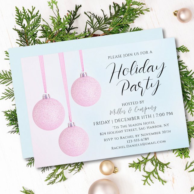 Invitation Fête d'entreprise de Noël Pink Baubles (Créateur téléchargé)