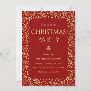 Invitation Fête d'entreprise de Noël Rouge et Or Antique