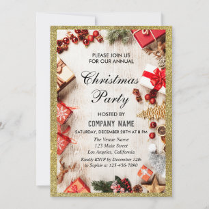 Invitation Fête d'entreprise festive de Noël Paillettes Blanc